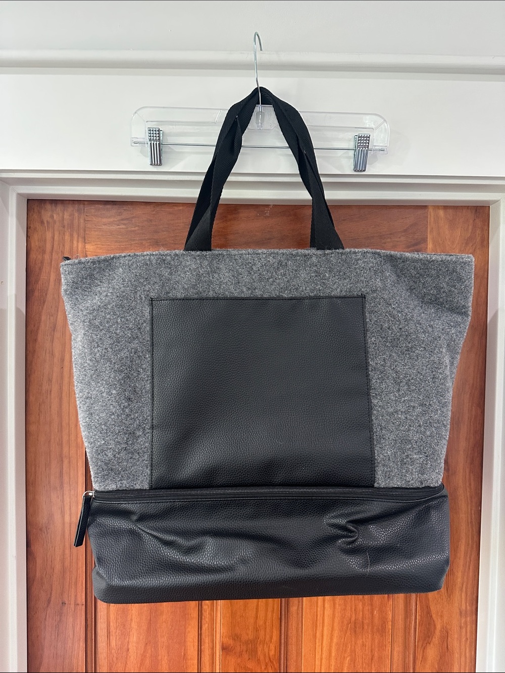 DSW Large Wool Gray and Black Tote Bag with Shoe compartment